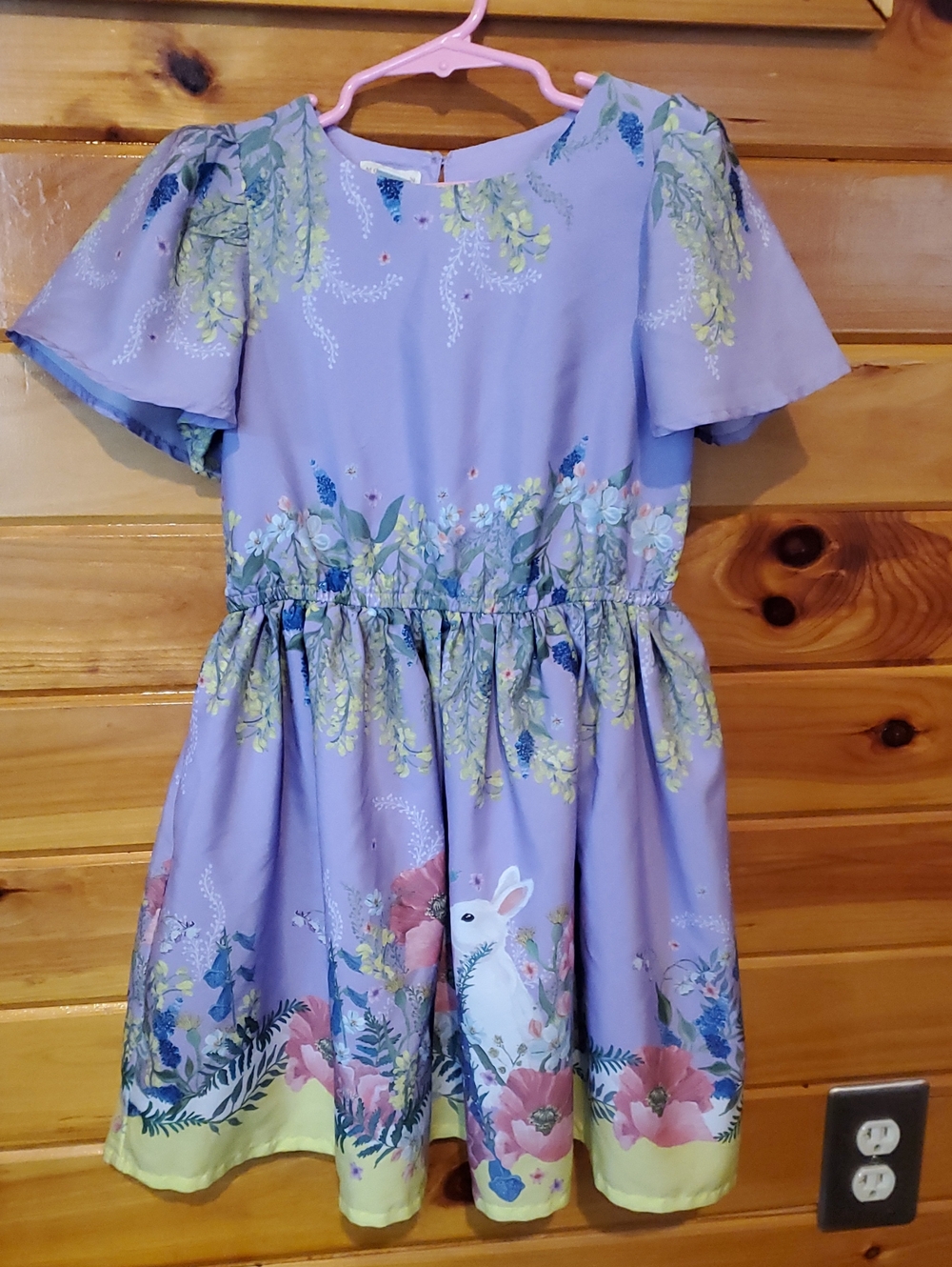 Little Girls' Size 6 Lavender Floral Bunny Print Easter Dress - Purch In Ireland